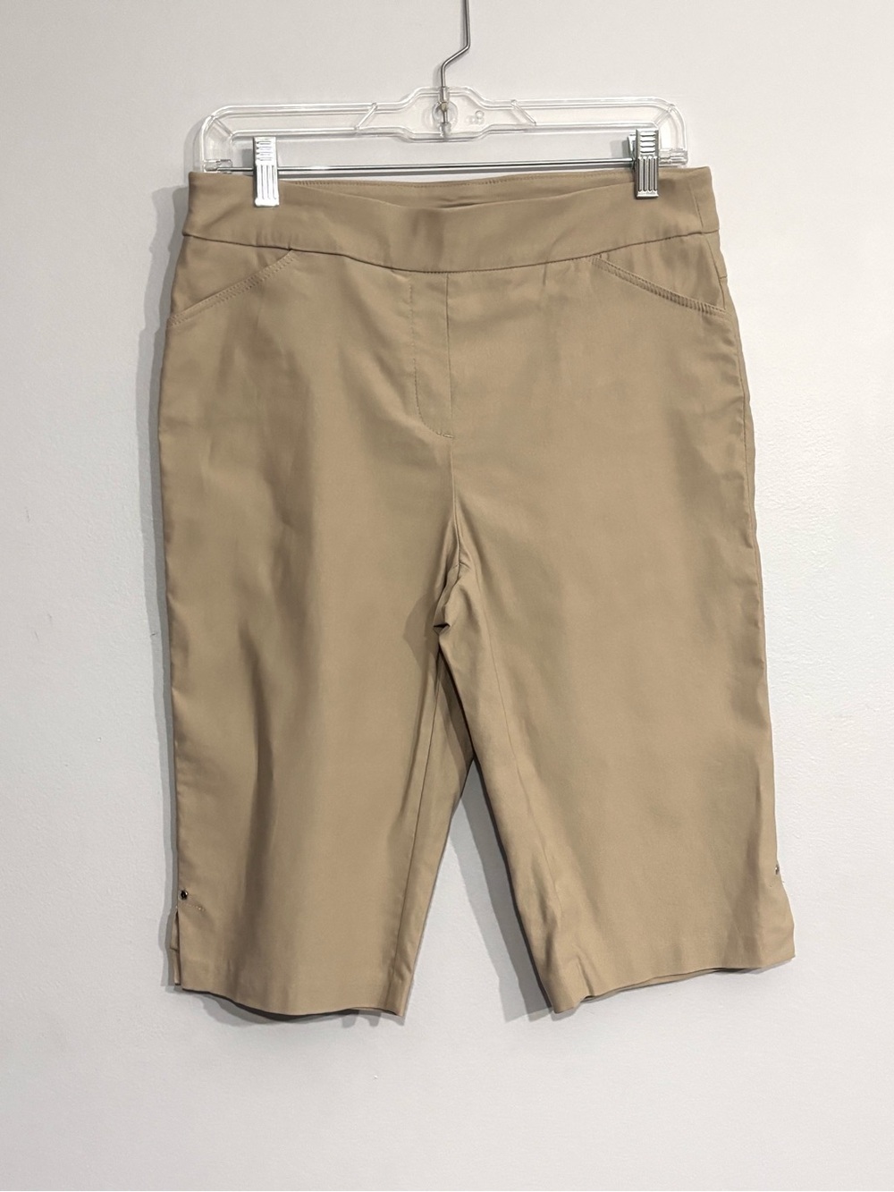 Coconut Row Palm Beach Tan Khaki Flat Front Capris Stretch Rayon Pants Womens 10